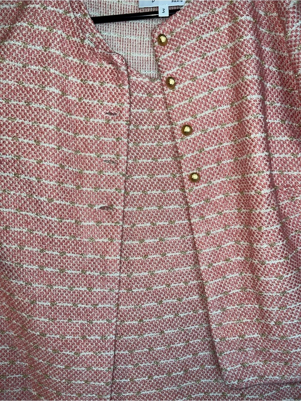 Agnes B. Pink Tweed Two-Piece Skirt Set with Gold Buttons